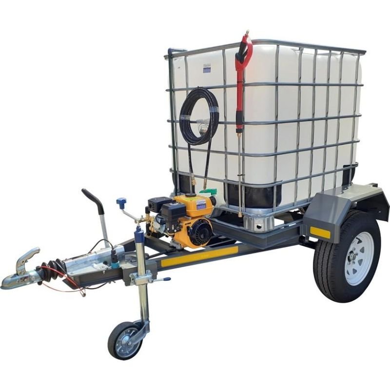 1000l High Pressure Washer trailer 186bar-petrol Flowbin braked