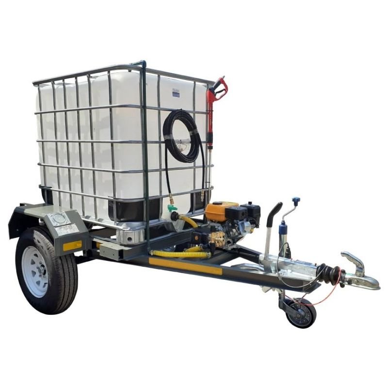 1000l High Pressure Washer trailer 186bar-petrol Flowbin braked