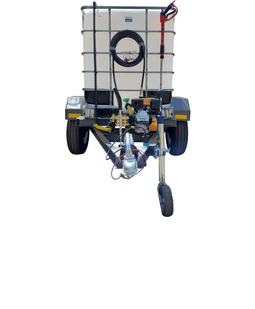 1000l High Pressure Washer trailer 186bar-petrol Flowbin unbraked