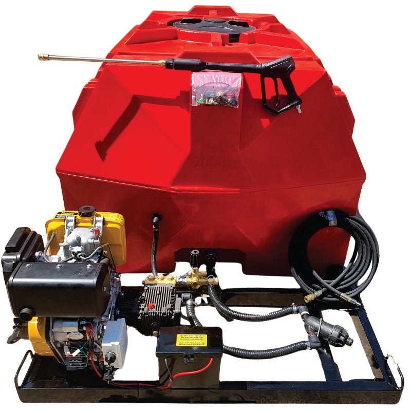 1000l Mobile High Pressure Washer Diesel-Electric-Start-241Bar-Horizontal Unit