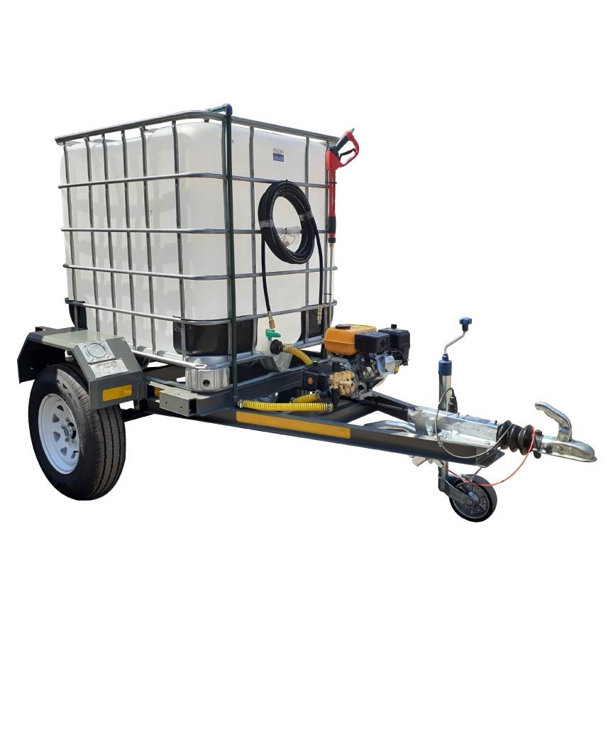 1000l High Pressure Washer trailer 186bar-petrol Flowbin unbraked