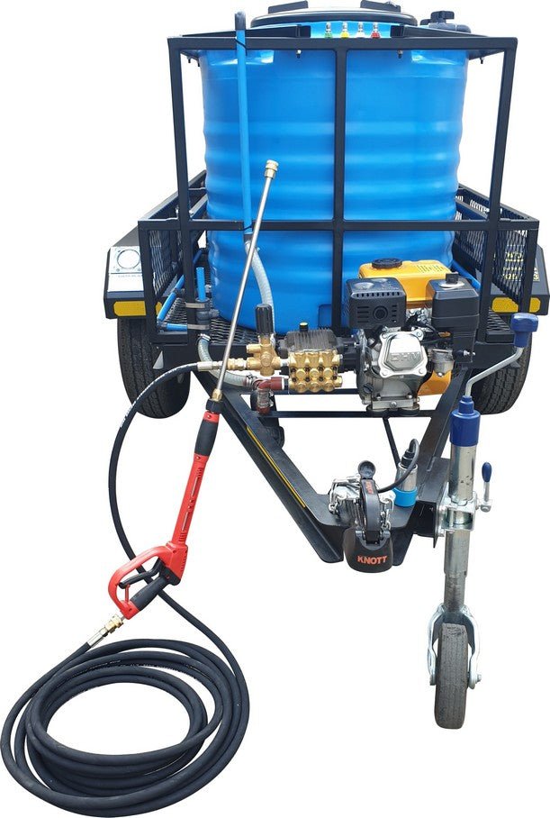 300l vertical 186bar pressure washer and 300l 2.5bar water bowser on braked trailer - Price On Request
